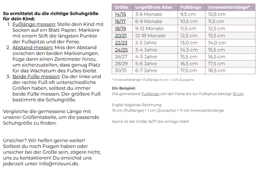 Groessentabelle Babyschuhe