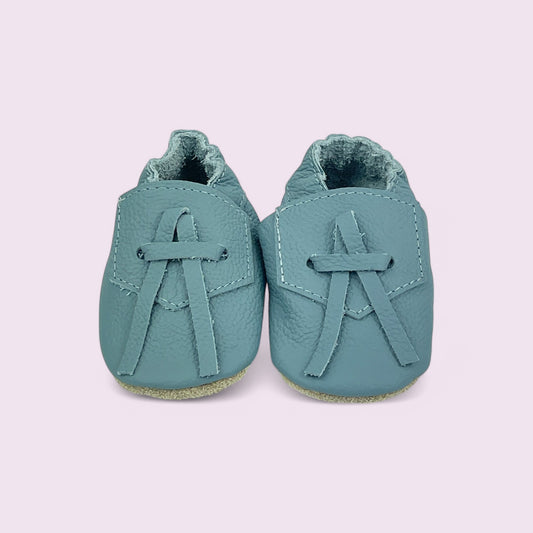Krabbelschuhe Baby - Bänder/ Eisblau - Größe 14/15