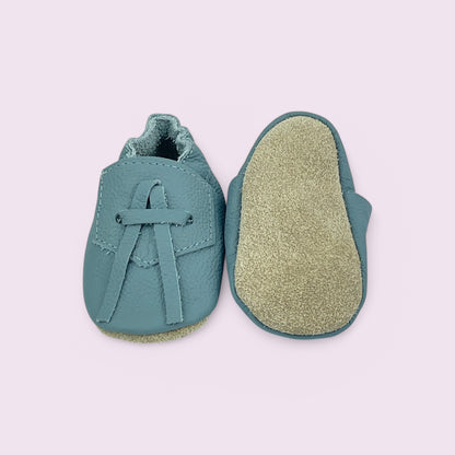 Krabbelschuhe Baby - Bänder/ Eisblau - Größe 14/15