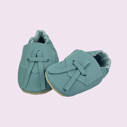 Krabbelschuhe Baby - Bänder/ Eisblau - Größe 14/15