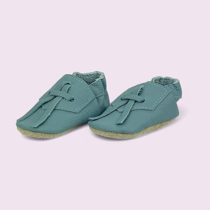 Krabbelschuhe Baby - Bänder/ Eisblau - Größe 14/15