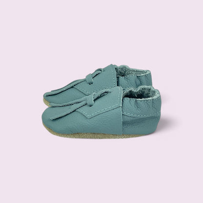 Krabbelschuhe Baby - Bänder/ Eisblau - Größe 14/15